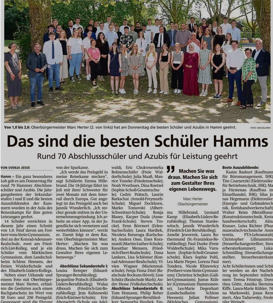 Die Stadt ehrt unsere – Friedensschule Hamm